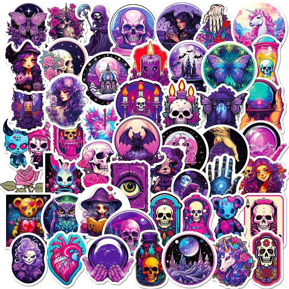 Cartoon Purple Gothic Skull Stickers Decals for Skateboard Laptop Motorcycle Phone Car Waterproof (Online Order Only)