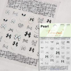 French Style Colorful Square Grid Rhombus Stripe Bowknot Line 3D Self Adhesive Nail Art Stickers Shiny Rhinestone Manicure Decal (Online Order Only)