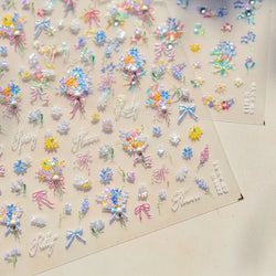 Colourful Field Bouquet Flower Spring Field Violet Daisy Bowknot Butterfly 5D Relief Adhesive Nail Art Stickers Manicure Decals (ONLINE ORDER ONLY)