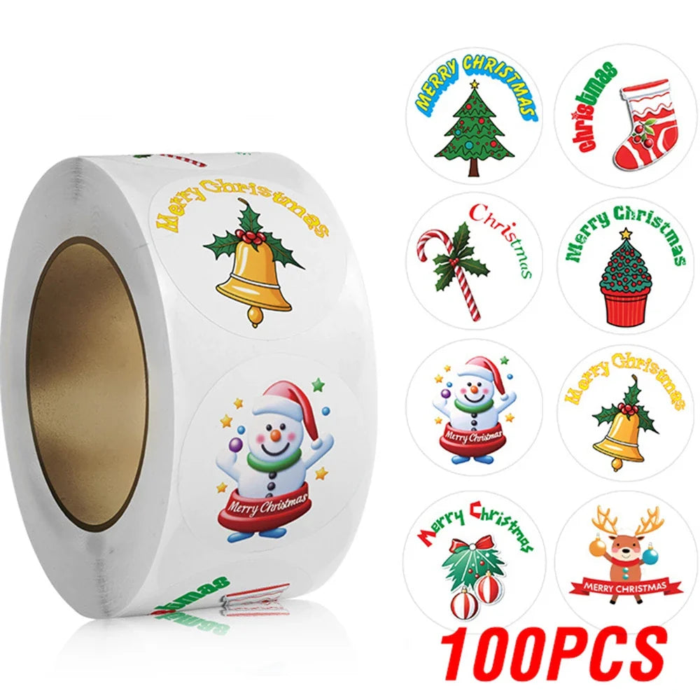 100-500pcs Cartoon Merry Christmas Sticker Santa Claus Tree Paper Label New Year Cute Snowman Stationery Stickers For Kids Gift (ONLINE ORDER ONLY)