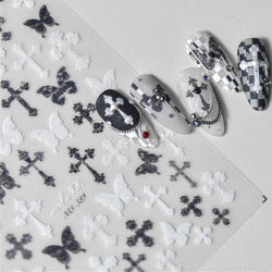 Black White Pearl Lace Butterfly Cross Retro Figure Flower Symmetric Self Adhesive Nail Art Stickers  Manicure Decals Wholesale (ONLINE ORDER ONLY)
