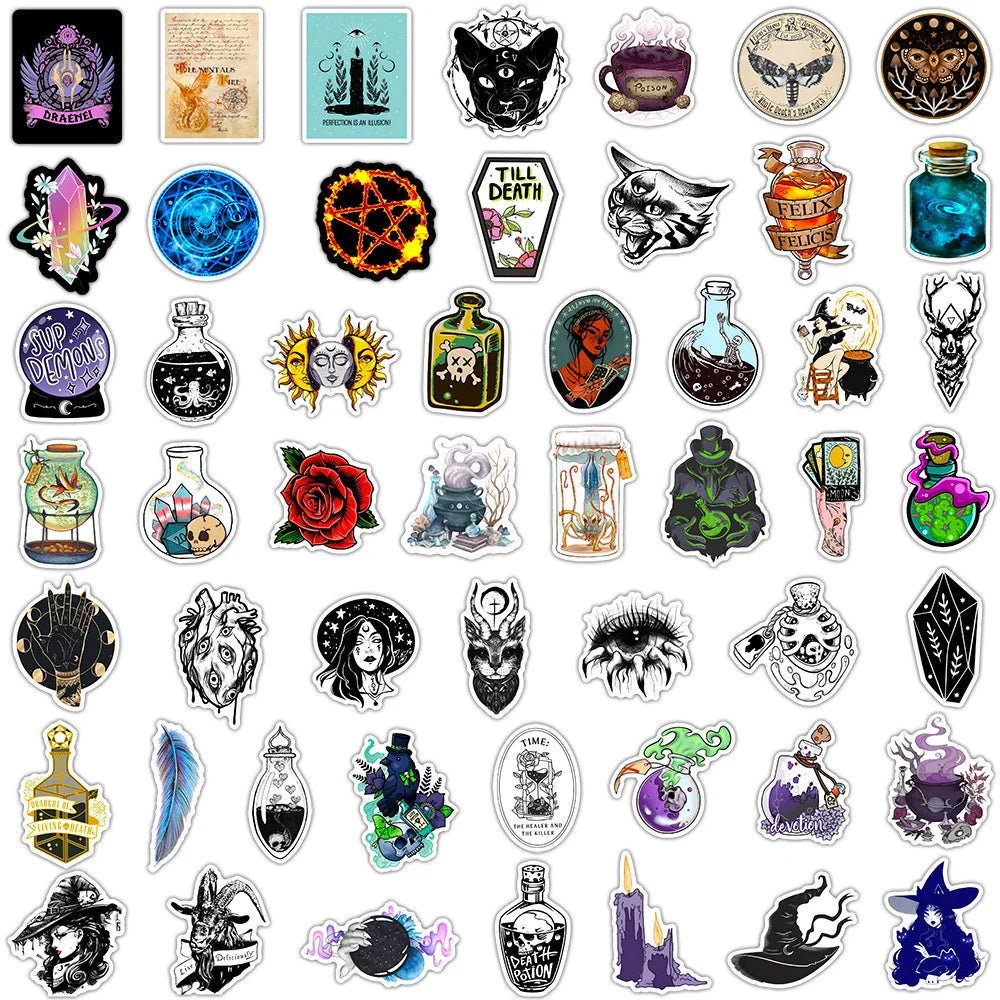 10/30/50/100pcs Art Gothic Magic Apothecary Witch Crystal Sticker Packs (Online Order Only)