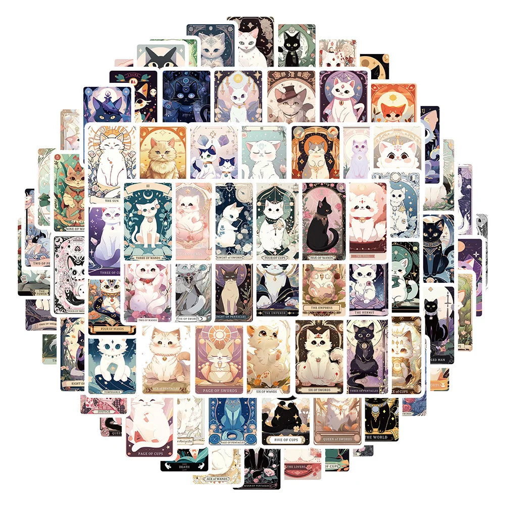 Cartoon Tarot Cat Waterproof Stickers for Skateboard, Notebook, Phone, Laptop, Car - 10/30/78pcs (ONLINE ORDER ONLY)