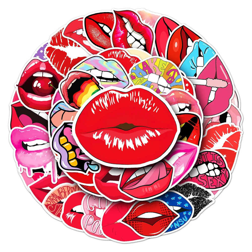 50Pcs Cute Cartoon Lip Series Waterproof Vinyl Stickers for Skateboard Snowboard (Online Order Only)