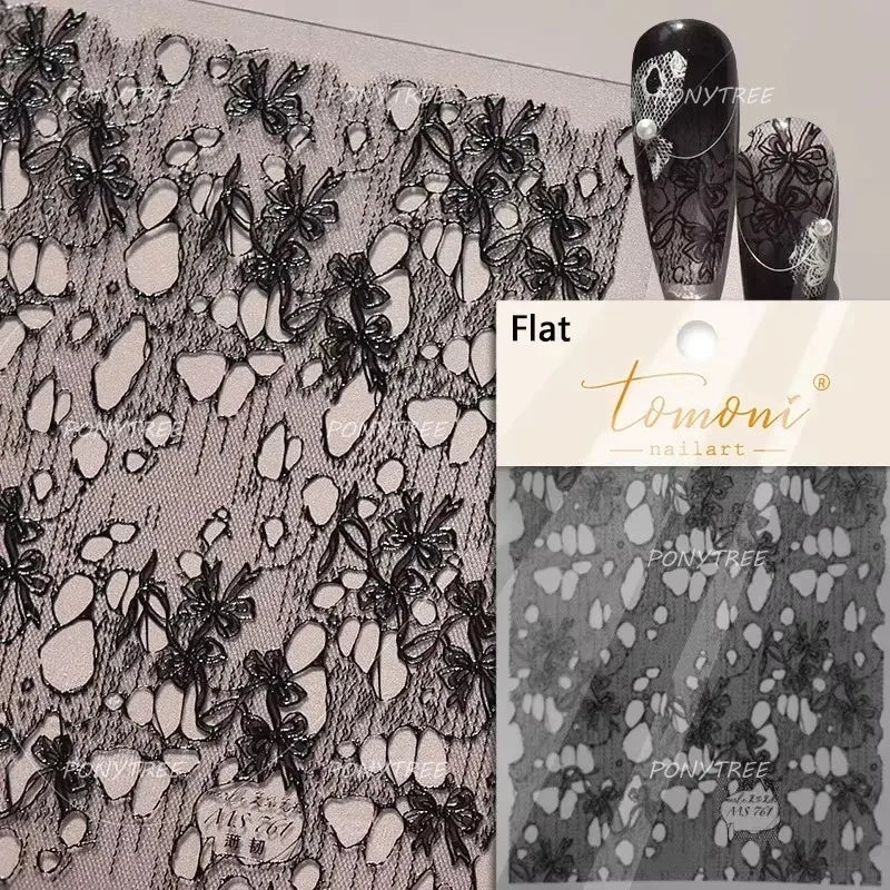 Retro Lace Gird Bowknot Love Heart Flower Leaves Fabric Art Photo Frame Embossed Self Adhesive Nail Art Stickers Manicure Decals (ONLINE ORDER ONLY)