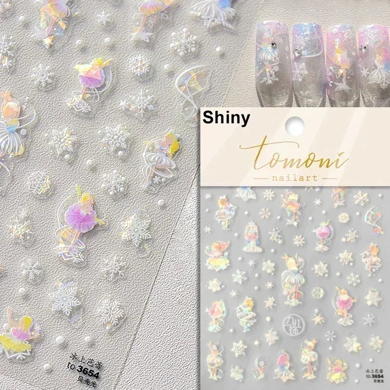 Black White Christmas Tree Snowflake Bowknot Snowman Socks Star Santa Hat Deer Rhinestone Winter Nail Art Sticker Manicure Decal (Online Order Only)