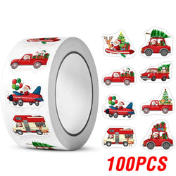 100-500pcs Heterotypic Christmas Themed Santa Claus Transportation Stickers 8 Designs 2.5 cm/1 inch DlY Graffiti Holiday Labels (Online Order Only)