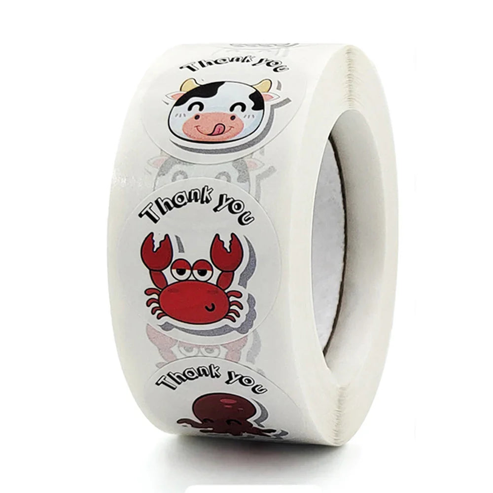 100-500pcs Round Cartoon Label Stickers Paper Cute Thank You Stickers for Baking Packaging Seal Labels Stationery Stickers (Online Order Only)