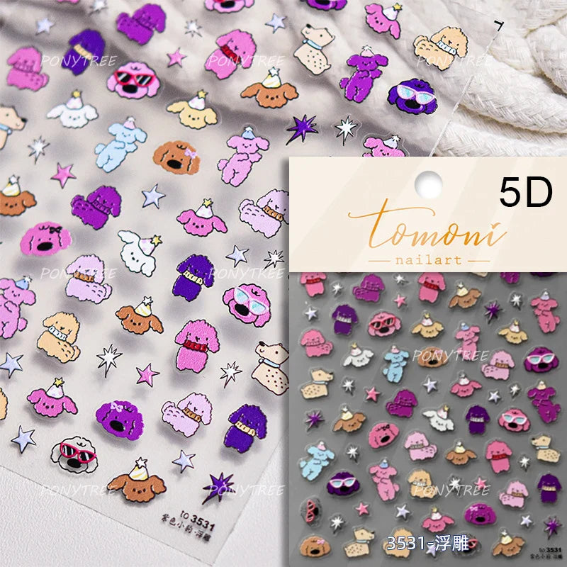 Cute Graffiti Cartoon Line Cherry Bear Cat Flower Bouquet Fish Boys Girls Strawberry Reliefs Nail Art Stickers Manicure Decals (ONLINE ORDER ONLY)