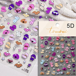 Cute Graffiti Cartoon Line Cherry Bear Cat Flower Bouquet Fish Boys Girls Strawberry Reliefs Nail Art Stickers Manicure Decals (ONLINE ORDER ONLY)