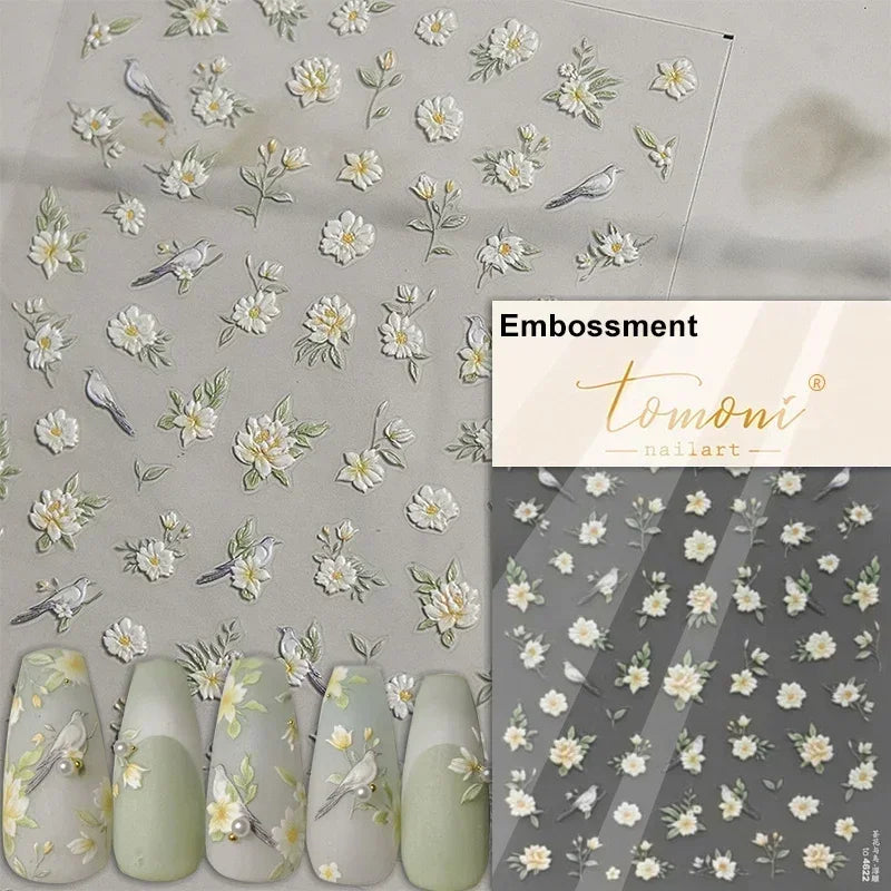 Charming Dreamy Shiny Jelly Blue Gradient Lily Flowers Rose Petal White Dot Chinese Colorful Nail Art Stickers Manicure Decals (ONLINE ORDER ONLY)