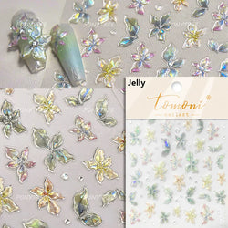 Antique Changle Flower Chrysanthemum Jade Pendant Feathers Green Leaf Adhesive Nail Art Stickers Flat Embossment Manicure Decals (Online Order Only)