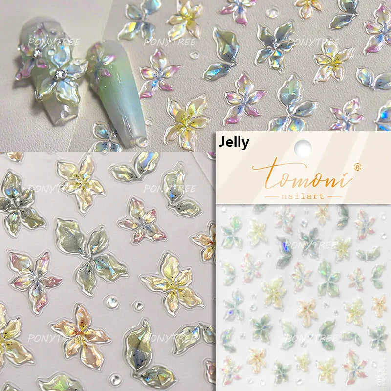 Charm Pink Yellow Flower Petal Stamen Stamen Peony Self Adhesive Nail Art Decorations Stickers Shiny Rhinestone Manicure Decals (ONLINE ORDER ONLY)