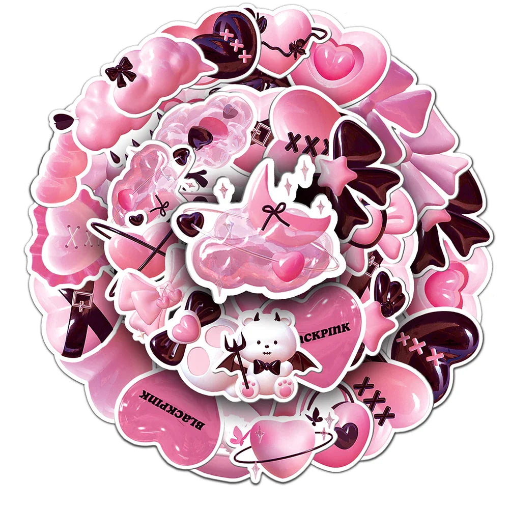 10/30/50PCS Ins Style 2D Pink Cartoon Stickers Decals For Motorcycle Notebook Phone Bike Suitcase Guitar Kids Sticker Toys Gift (ONLINE ORDER ONLY)