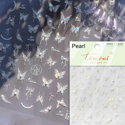 Dreamy Charming Shiny Beautiful Black White Butterfly Flower Love Heart Bowknot 5D Self Adhesive Nail Art Sticker Manicure Decal (ONLINE ORDER ONLY)