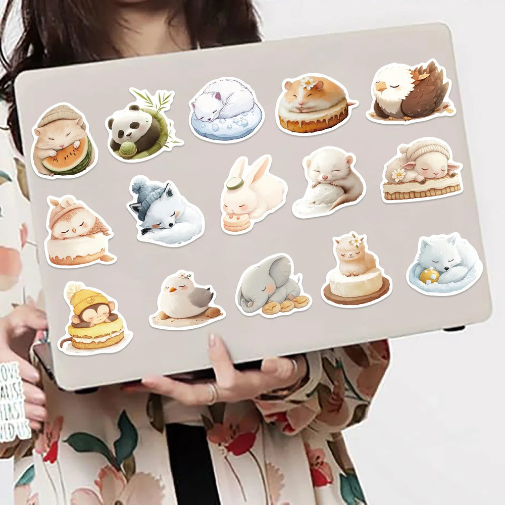 50pcs Sleeping Animals Cartoon Stickers Perfect for Scrapbooking Diaries Laptops Bumpers Water Bottles Computers Phones Sticker (Online Order Only)