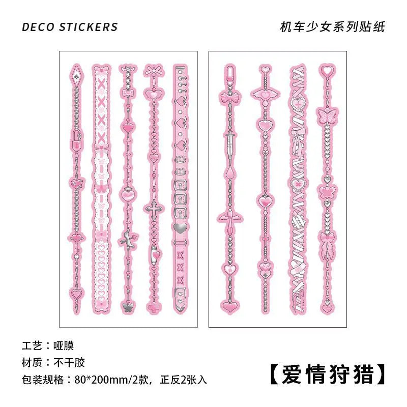 2Pcs/lot Cute Ribbon Chain Stickers Lace Idol Card Scrapbooking DIY Album Decoration Sticker Aesthetic Kawaii Stationery (ONLINE ORDER ONLY)
