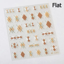 French Style Colorful Square Grid Rhombus Stripe Bowknot Line 3D Self Adhesive Nail Art Stickers Shiny Rhinestone Manicure Decal (Online Order Only)