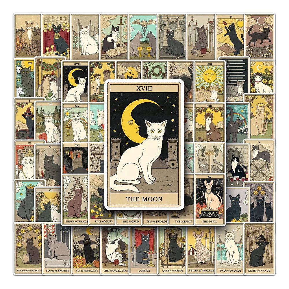 Cat Tarot Card Stickers Waterproof Notebook Luggage Suitcase Graffiti DIY Toy (Online Order Only)