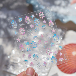 Marine Shell Starfish Ocean Elements Pearl Star Fishing Net Colourful Underwater Organisms 5D Nail Art Stickers Manicure Decals (Online Order Only)