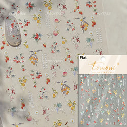 Strawberry Cherry Loquat Longan Peach Grapes Plant Red Bean Fruit Flat Realistic Painting 3D Nail Art Stickers Manicure Decals (ONLINE ORDER ONLY)