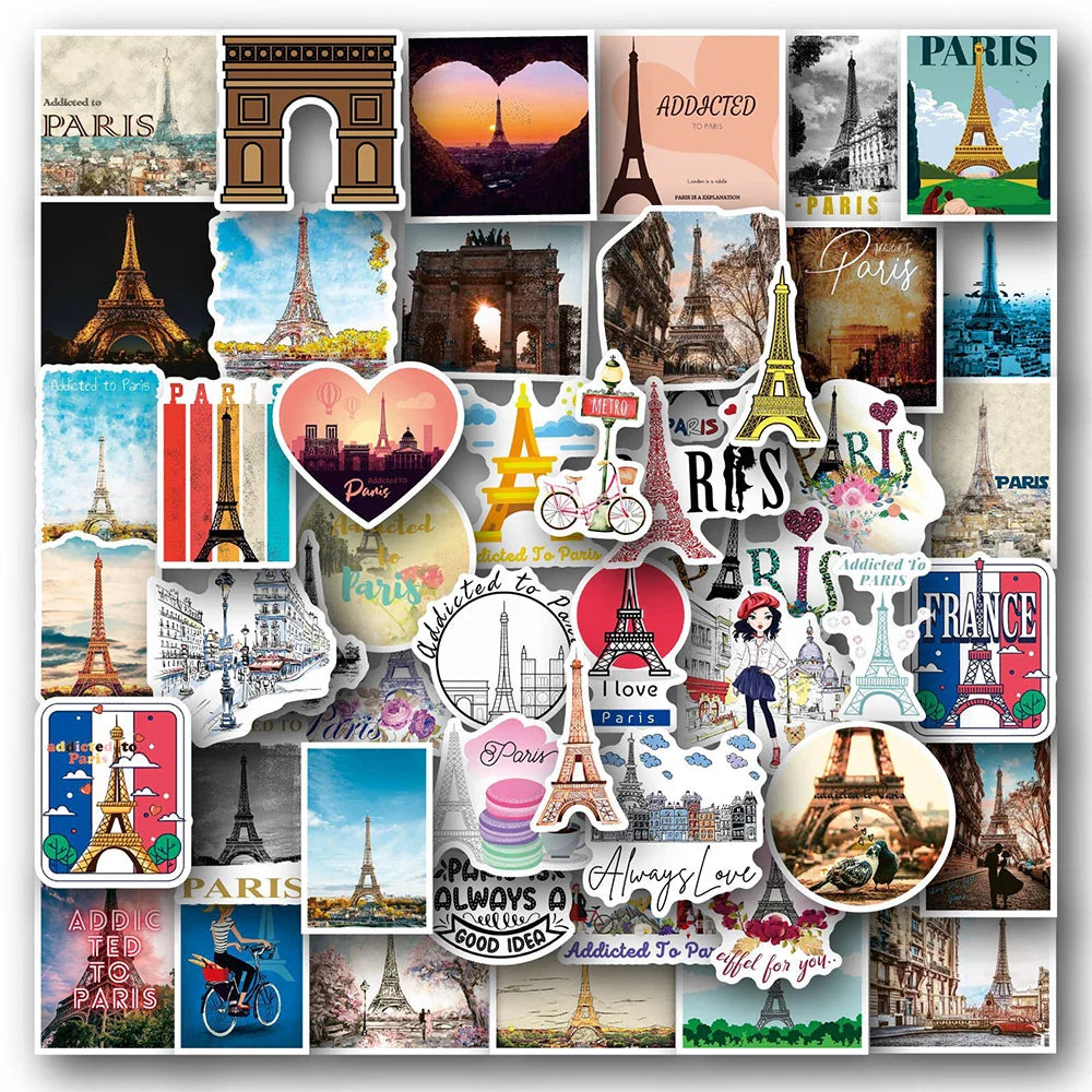 Eiffel Tower Sticker Set: Laptop, Phone, Luggage, Car, Fridge Decals (Online Order Only)