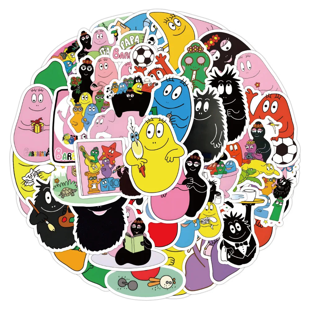 10/52Pcs Cute Les Barbapapa Stickers Skateboard Guitar Suitcase Freezer Motorcycle Classic Toy Decal Funny Sticker (ONLINE ORDER ONLY)
