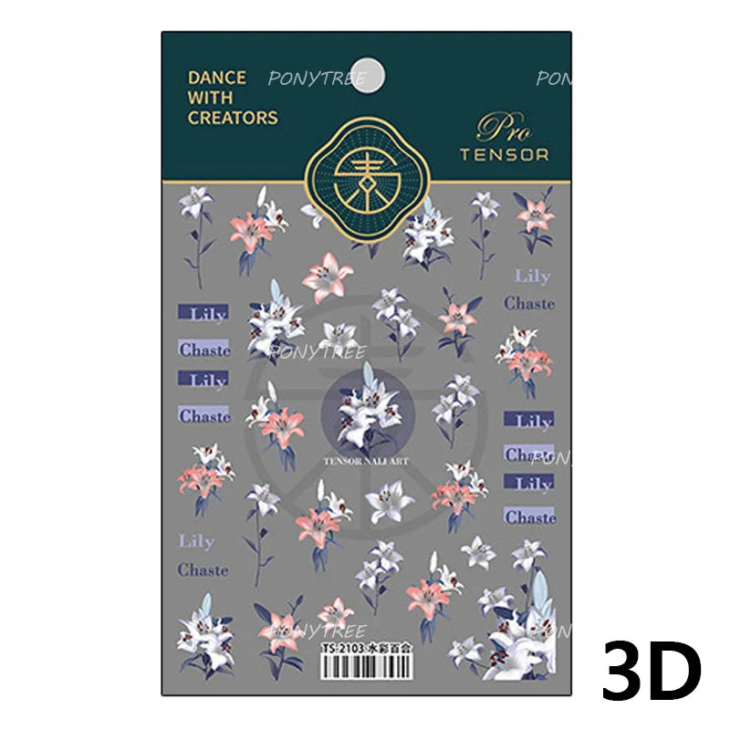 Spotless Lily Lilium Flowers Moon Pearl Crown Lily-white Pearl Necklace Pendant Self Adhesive Nail Art Stickers Manicure Decals (Online Order Only)
