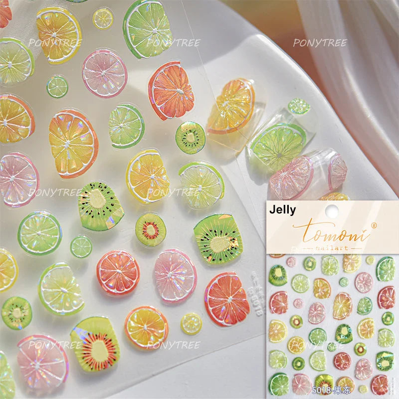 Lovely Red Fruit Strawberry Cherry Bowknot Love Heart Star Silk Ribbon Chic Rhinestone Adhesive Nail Art Stickers Manicure Decal (ONLINE ORDER ONLY)