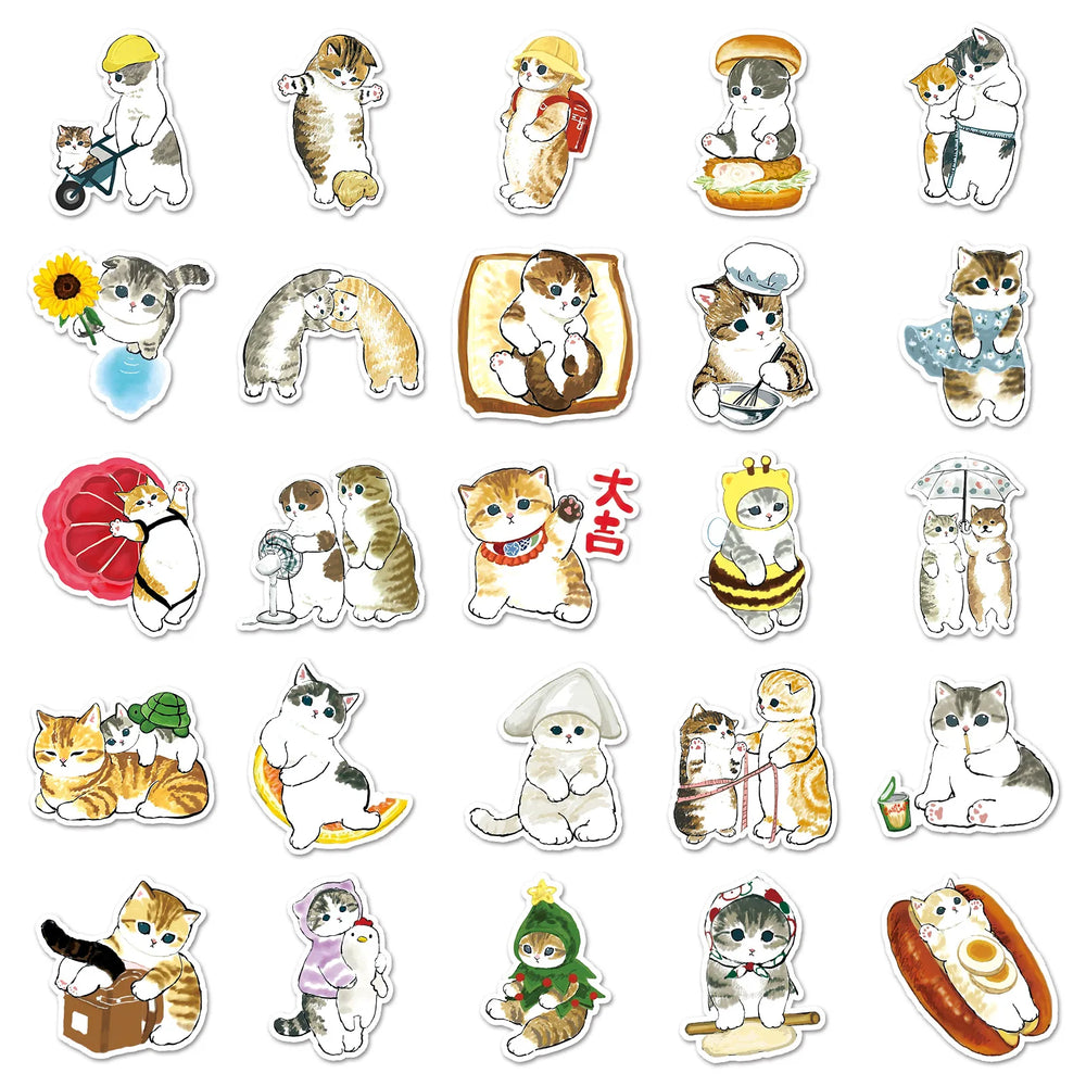 10/30/50/100PCS Cute Cat Stickers Hand Painted Cartoon Animal Decals Kids Toys Laptop Phone Guitar Decoration Graffiti Sticker (ONLINE ORDER ONLY)