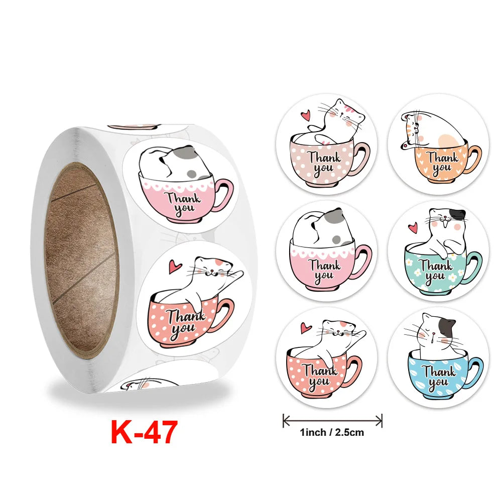 100-500 Pcs New Cartoon Animals Stickers Sealing Labels for Teacher Kids Child Stationery Thank You Business Inch 2.5cm Kawaii (ONLINE ORDER ONLY)
