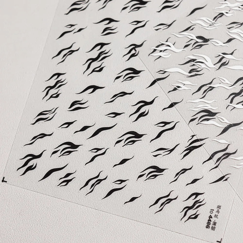 Chic Halo Dyeing Zebra Stripes Tender Black White Line Design Crescent Moon Arc Adhesive Nail Art Sticker Relief Manicure Decals (Online Order Only)