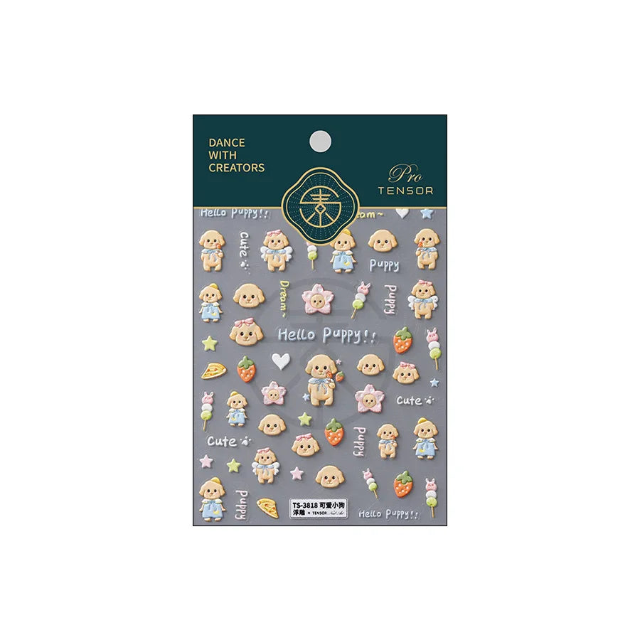 Lovely Dog Puppy Dream Heart Flower Star Pizza Food Sugar Skewers Strawberry Desserts Adhesive Nail Art Stickers Manicure Decals (Online Order Only)