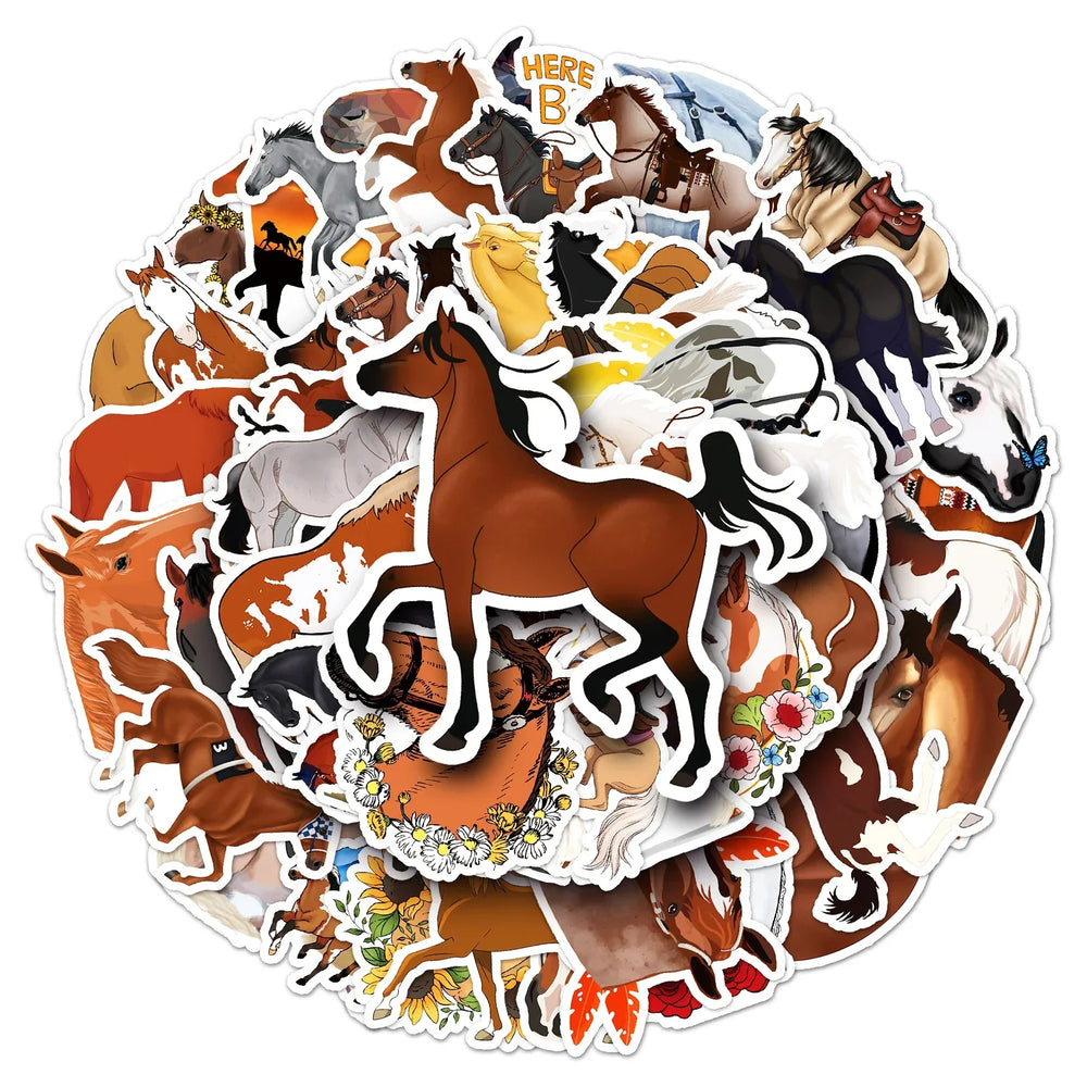 50Pcs Horse Cartoon Waterproof Vinyl Stickers for Skateboard Snowboard (ONLINE ORDER ONLY)