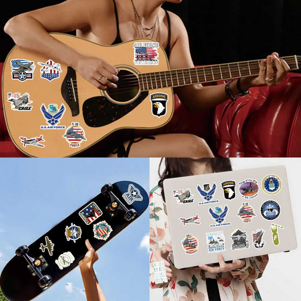 10/50Pcs Cool United States Air Force USAF Stickers Graffiti Decals DIY Motorcycle Laptop Tablet Waterproof Car Sticker Packs (ONLINE ORDER ONLY)