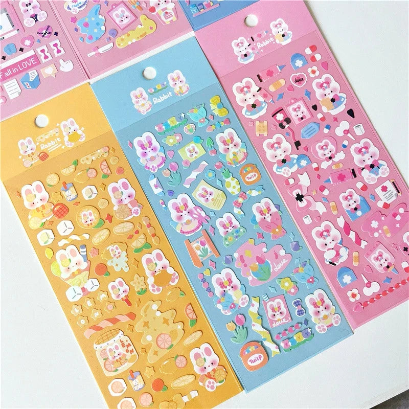 6pcs/lot Cute Flower Rabbit Sticker Scrapbooking Hand Account Stickers Idol Card Photo Frame DIY Deco Material Korean Stationery (Online Order Only)