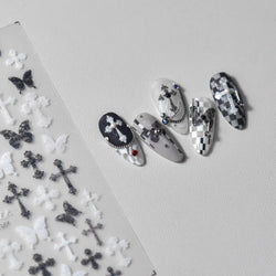 Black White Pearl Lace Butterfly Cross Retro Figure Flower Symmetric Self Adhesive Nail Art Stickers  Manicure Decals Wholesale (ONLINE ORDER ONLY)