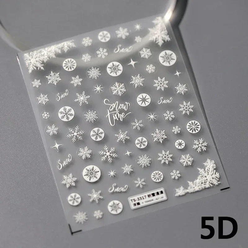 Winter Christmas Crystal Delicate Hexagon Romantic Laser Silver Chic Snowflakes Self Adhesive Nail Art Sticker 5D Manicure Decal (ONLINE ORDER ONLY)