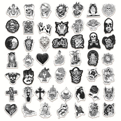 10/30/50/100pcs Black White Gothic Horror Skeleton Graffiti Stickers Skateboard Phone Fridge Luggage Car Cool Waterproof Sticker (ONLINE ORDER ONLY)