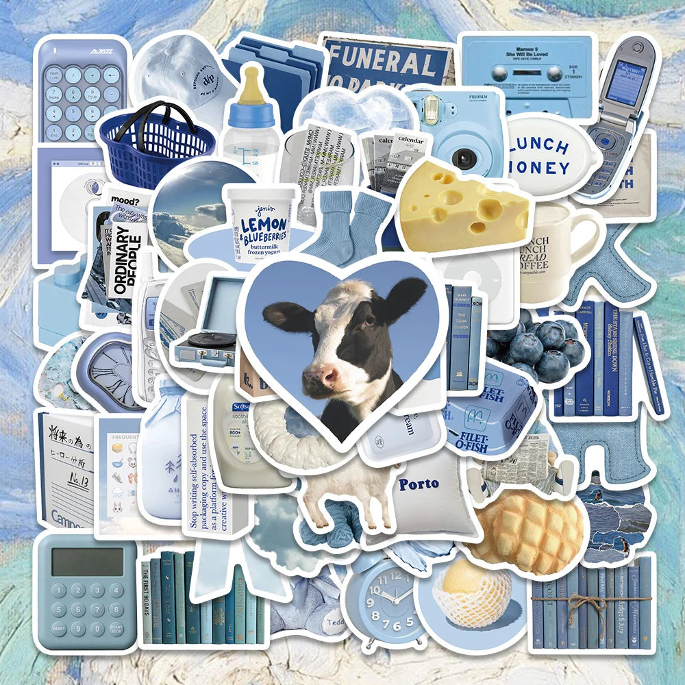 60PCS Blue Stickers for Skateboard, Fridge, Phone, Guitar, Motorcycle, Luggage, Kids Toy Decals (Online Order Only)
