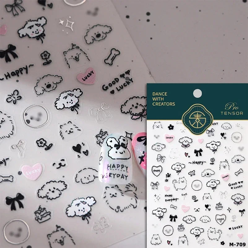 Cute Mango Dog Puppy Bear Bichon Blueberries Strawberry Cake Fruit Juice Desserts Corgi Adhesive Nail Art Sticker Manicure Decal (Online Order Only)
