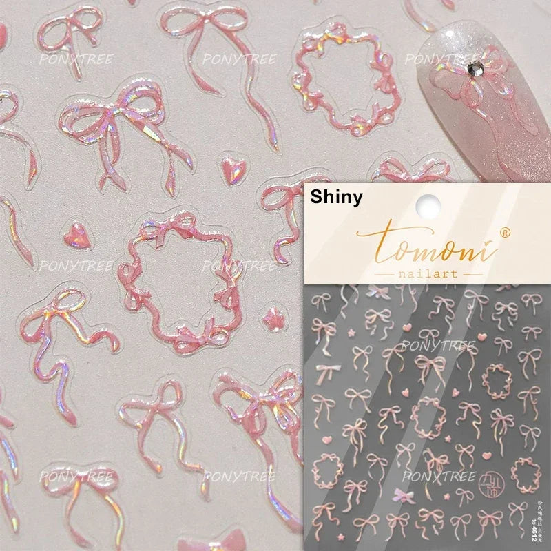 Colourful Tender Bowknot Embossment Shiny Tie Delicate Elegant 3D 5D Self Adhesive Nail Art Stickers Rhinestone Manicure Decals (ONLINE ORDER ONLY)