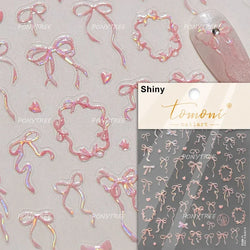 Colourful Tender Bowknot Embossment Shiny Tie Delicate Elegant 3D 5D Self Adhesive Nail Art Stickers Rhinestone Manicure Decals (ONLINE ORDER ONLY)
