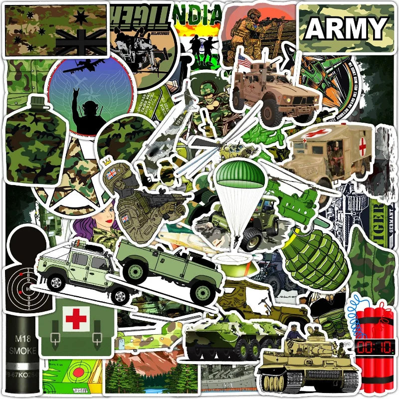 Graffiti Army Tank Stickers: Luggage, Water Bottle, Phone, Laptop, Guitar, Skateboard, Helmet, Car (Online Order Only)