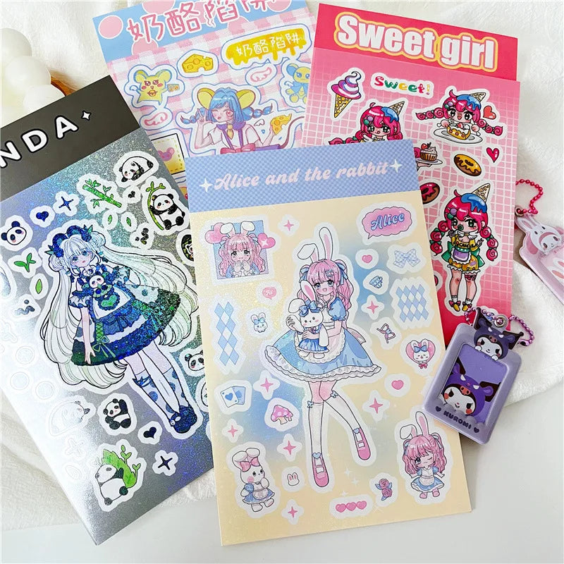 Cute Rabbit Panda Girl Stickers Diary Scrapbooking DIY Album Decoration Sticker Aesthetic Personalized Kawaii Korean Stationery (ONLINE ORDER ONLY)