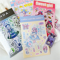 Cute Rabbit Panda Girl Stickers Diary Scrapbooking DIY Album Decoration Sticker Aesthetic Personalized Kawaii Korean Stationery (ONLINE ORDER ONLY)