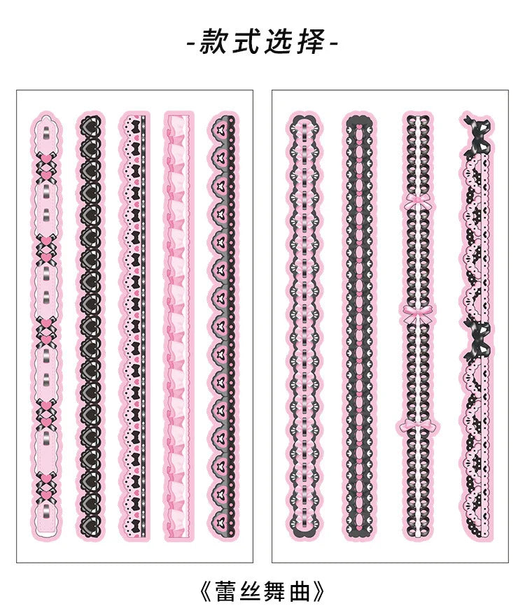 2Pcs/lot Cute Ribbon Chain Stickers Lace Idol Card Scrapbooking DIY Album Decoration Sticker Aesthetic Kawaii Stationery (ONLINE ORDER ONLY)