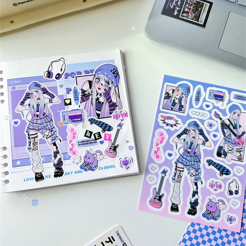 1pcs New Kawaii Heartbeat Girl Scrapbooking Sticker Art Collage Diary Journal DIY Craft Aesthetics Decorative Sticker Stationery (ONLINE ORDER ONLY)