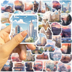 10/30/50PCS Cartoon Scenery PVC Sticker Aesthetic Korean Children's Decoration Scrapbooking Stationery School Supplies for Kid (ONLINE ORDER ONLY)