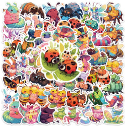 50pcs Cute Cartoon Bee Spider Ladybug Insect Stickers For Kids Luggage Laptop Water Bottle Diary Phone Vinyl Bicycle Decals (Online Order Only)